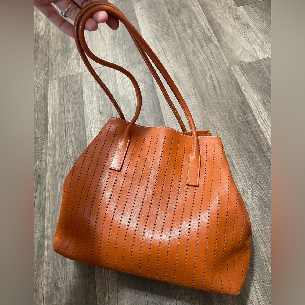 Prada Perforated Leather Tote in Cognac Brown